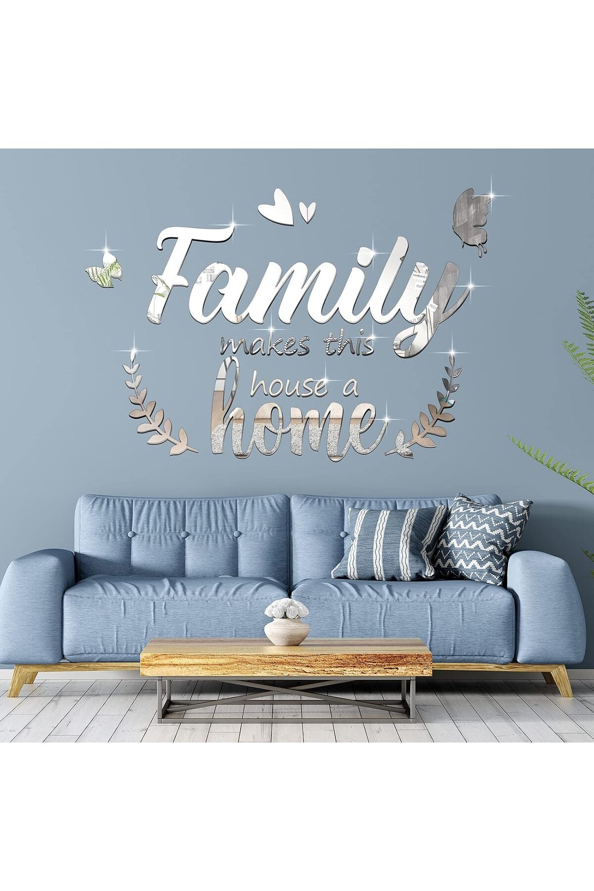 3D Acrylic Mirror Wall Decor, Family Mirror Wall Letter Stickers, DIY Removable Family Makes This House a Home Art Decals, Inspirational Quote Decal, for Home Living Room Bedroom(Silver)