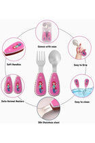 Stainless Steel Kids Cutlery Set with Case for School | Kids Fork and Spoon Set | Pink Cutlery Set for Lunch Box | Children Tableware Utensils | Mermaid Gifts for Girls