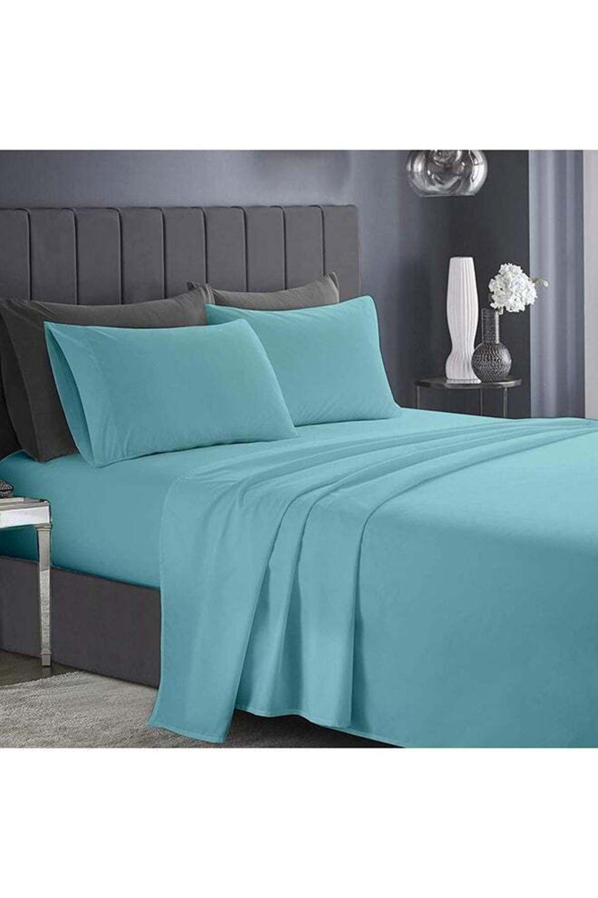 King Bed Sheet Set Light Blue – 4 Piece Bedding Set, 270 × 260 cm