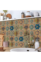 Wall Decals, 24 Pieces Self-Adhesive Mandala Tile Decals, 10x10 cm Square Stickers for Home Decor, Easy Peel and Stick, Removable Waterproof for Kitchen, Bathroom, Furniture