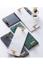 Rectangular Marble Tray with T Shaped Golden Handles White