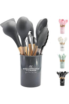 12PCS Kitchen Utensil Set Silicone Cooking Utensils Kit Spatula Heat Resistant Wooden Spoons Gadgets Tool for Non-Stick Cookware (Grey)