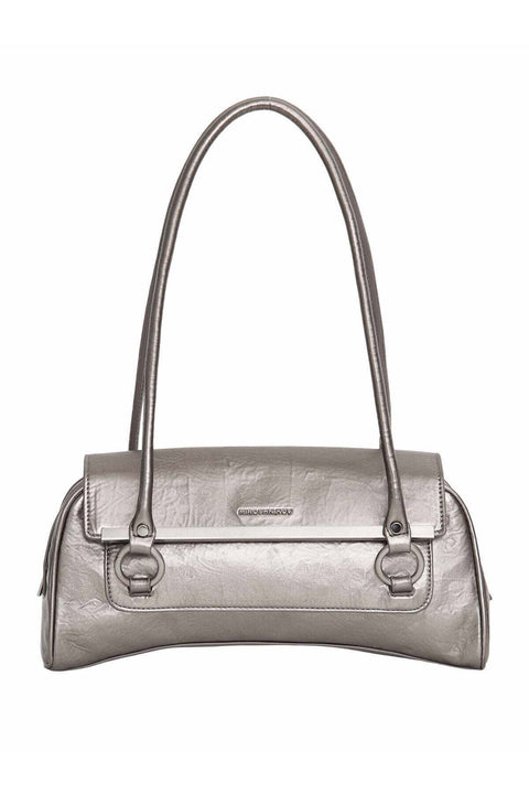 Miroshnikov Women’s Baguette Shoulder Bag, Glossy PU Leather Evening Purse, Designer Crinkle Effect Handbag