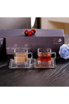 JT Glass Set of 12PCS: 6 Expresso Coffee Cups (5.3 OZ) & 6 Saucers, Bossa Nova Design, Clear Glass