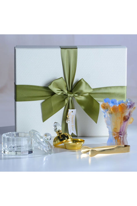 BLISS VIE Crystal Glass Bakhoor Incense Burner - Gift Set - Rose Mixed Colour