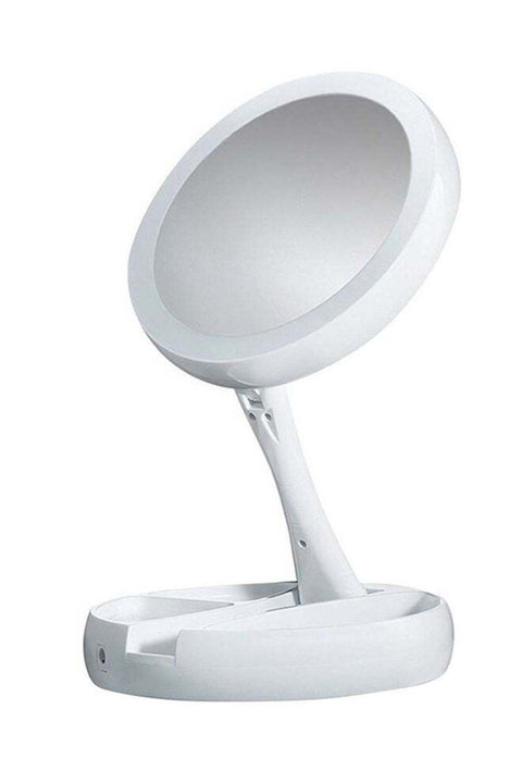 Double-sided LED Makeup Light Desk Mirror Folding Cosmetics Storage Mirror White