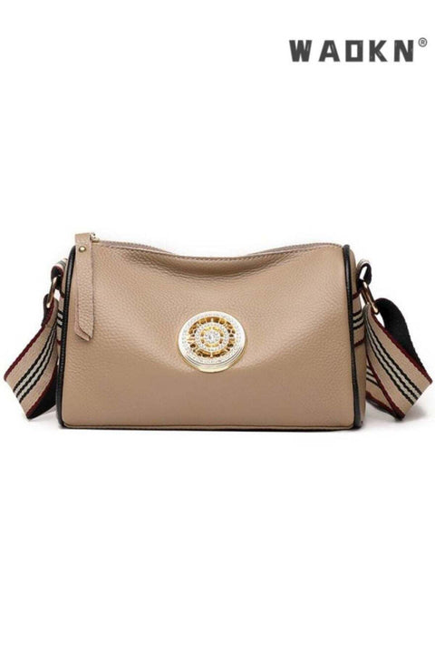 Women's Genuine Leather New Simple and Fashionable Wide Shoulder Strap Single Shoulder Bag, Ladies Top Layer Cowhide Crossbody Bag