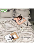 4 Pieces Queen Duvet Cover Set, Washable Ice Silk Quilt, Absorbs Heat To Keep Cooling, Gray