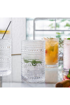 Hobnail Drinking Glasses Set of 4, Art Deco Vintage Glassware, 12 oz Tall Crystal Tumblers, Clear Embossed Glass Cups