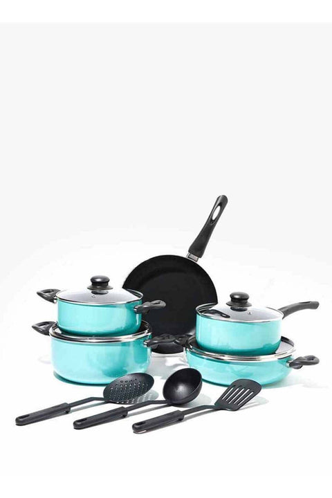 12-Piece 12 Piece Cookware Set - Aluminum Pots And Pans - Non-Stick Surface - Tempered Glass Lids - PFOA Free - Frying Pan, Casserole With Lid, Saucepan With Lid, Kitchen Tools - Mint Mint