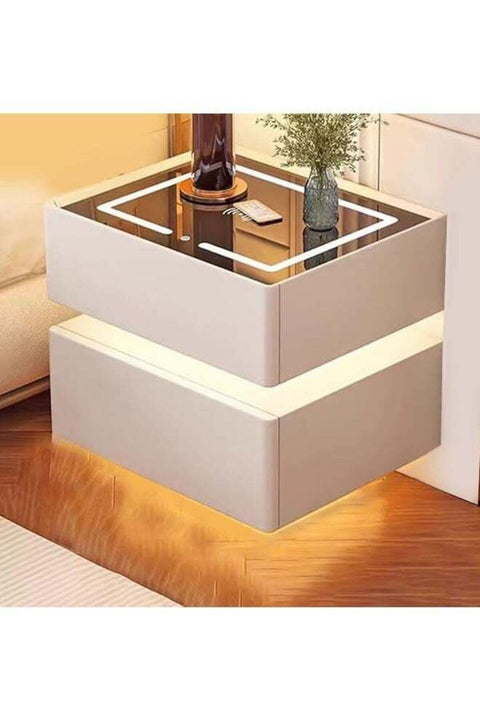Modern Bedside Nightstand Table with LED Mirror, Sensor Light, Wireless Charging and BT Speaker 40CM