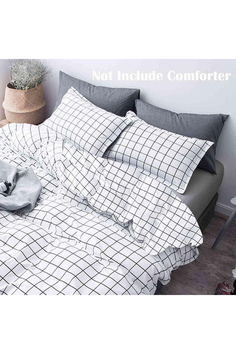 Queen Duvet Cover Set Grid, 90x90 Soft Bedding Cover, Luxury Cool Lightweight Microfiber 3pc Set