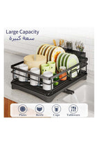 Dish Drying Rack, Extendable Dish Rack for Kitchen Counter, Stainless Steel Dish Strainer with Utensil Holder, Black
