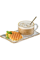 Gezzeny Set of 3 Vintage Glass Coffee Cups with Saucer and Spoon, Transparent Embossed Dessert Plate