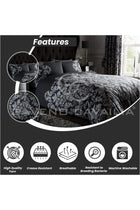 Damask Bedding Double Bed Set - Flower Duvet Cover - Comforter Covers With Pillow Cases - Black