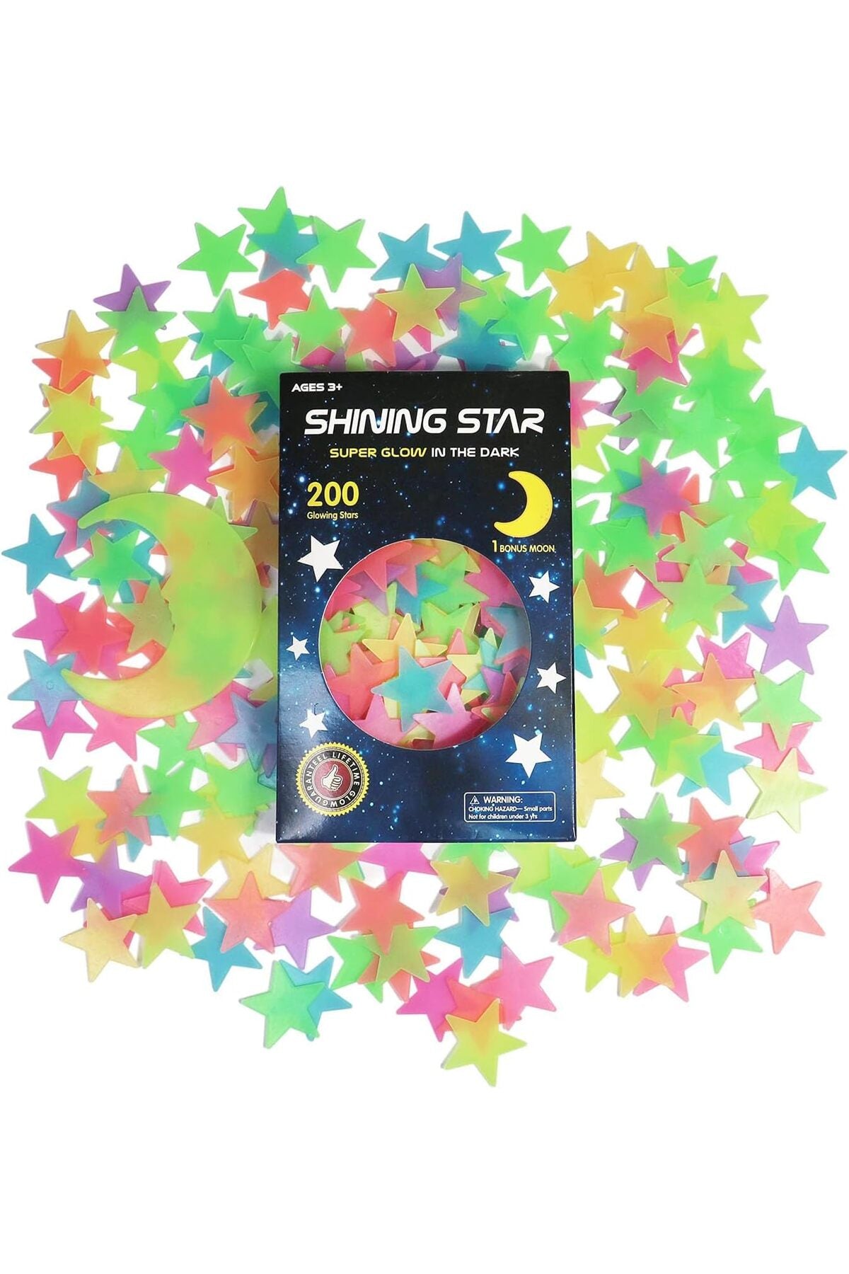 Glow in the Dark Stars Stickers for Ceiling, Adhesive 200pcs 3D Glowing Stars and Moon for Kids Bedroom, Luminous Stars stickers Create a Realistic Starry Sky, Room Decor, Wall Stickers