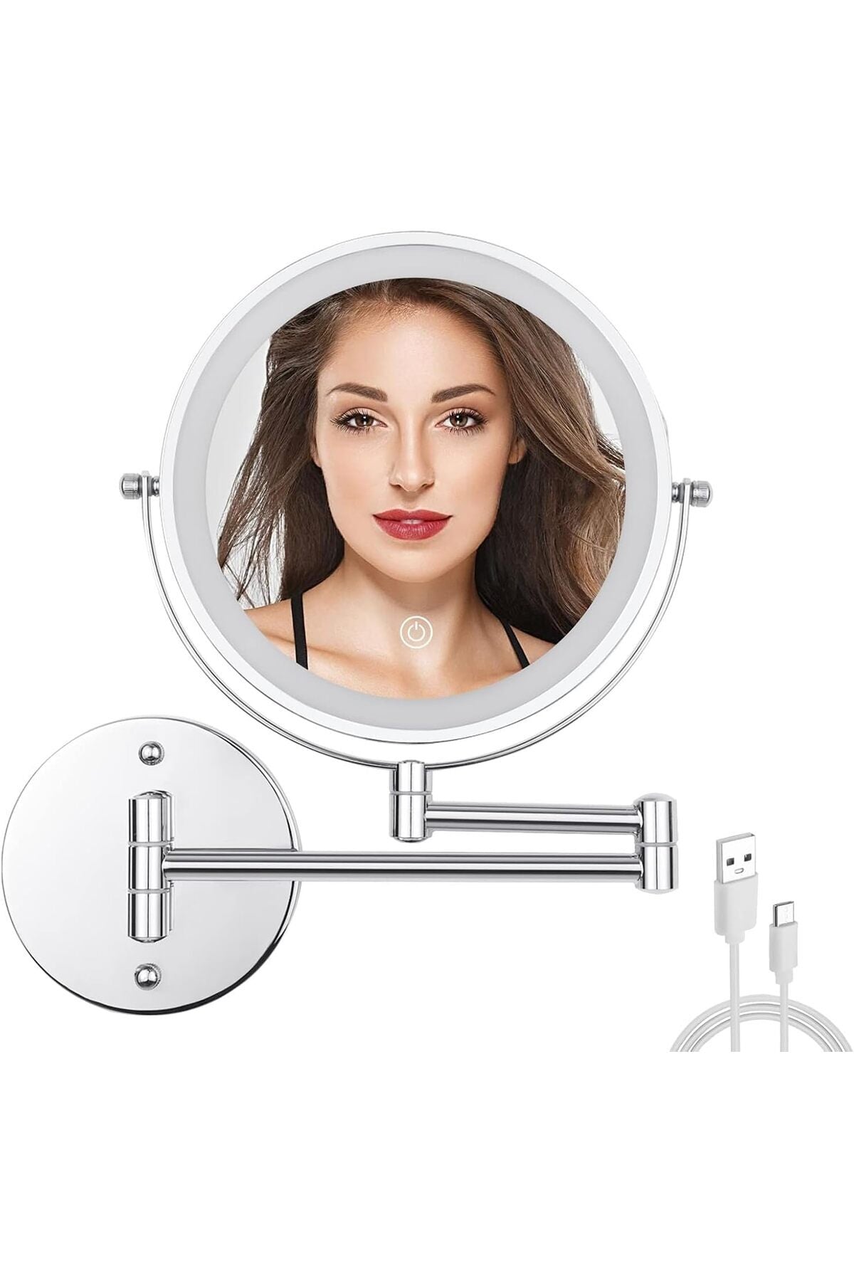 7'' Bathroom Mirror with Light, Rechargeable 3X Magnifying Mirror, Double-Sided Wall Mount Makeup Mirror with 3 Color Lights and Dimmable