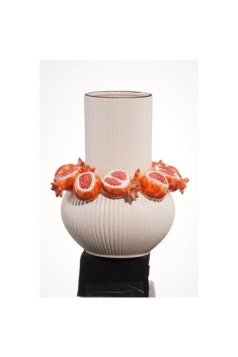 New In Cerelia Pomegranate Vase 25.2X25.2X31Cm -Cream/Red