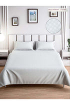 100% Cotton Queen Flat Bedsheet with 2 Pillow covers - 300Tc Urban Grid - White