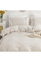Herside Ruffle Duvet Cover Double Boho Bedding 2 Layers Beige White Ruched Ruffle Design Shabby Chic Bedding Sets