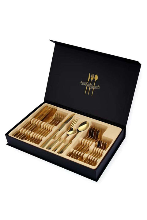24-Piece Stainless Steel Cutlery Set With No Texture On The Surface Kitchen Utensil Set Gold