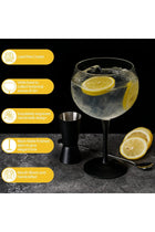 - Gin & Tonic Glasses Set of 2, Gin Glasses 650 ml/Glass Balloon with Modern Black stem incl. Spoon & Measuring Cup