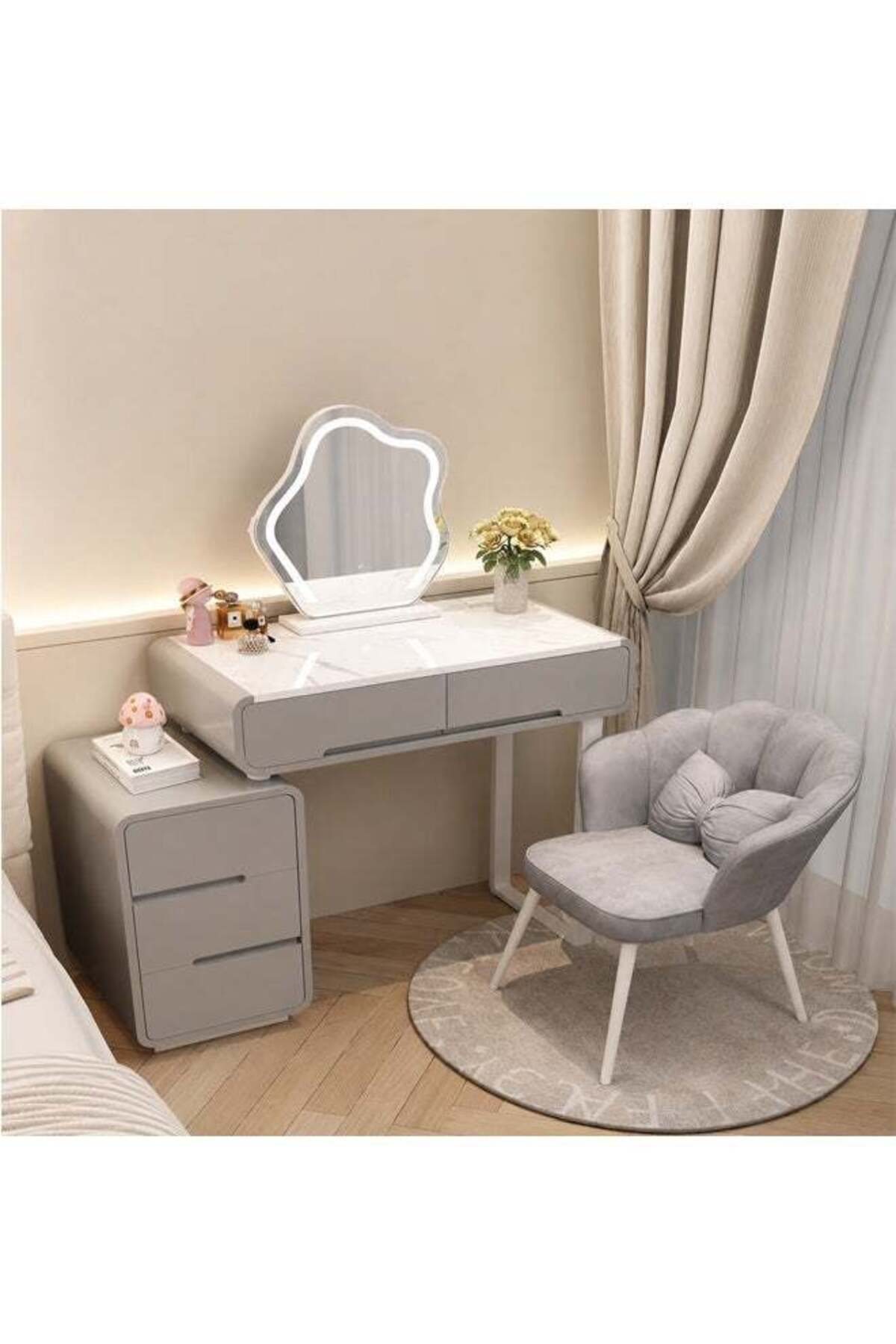Makeup Vanity Table Dressing Table Flip Mirror With Drawers And Chair