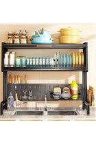 Space-Saving Dish Rack with Drainer Shelf and Cover Kitchen Counter Organizer Black