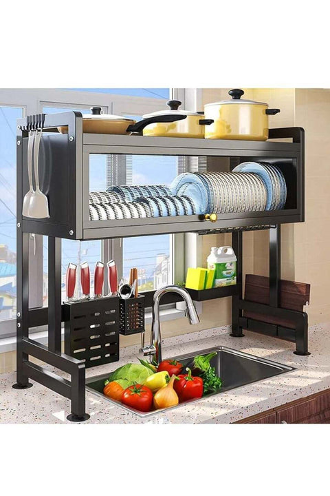 Dish Rack Organizer Stainless Steel with Doors Over Sink Dish Drying Rack Storage Rack Kitchen Dish Drainer Nonslip Kitchen Multipurpose Rack Dust-Proof