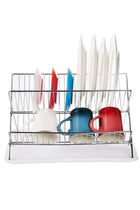 2 Tier Foldable Dish Drying Rack with Drip Tray, Stainless Steel Dish Drainer Rack, Collapsible Dish Drainer, Folding Dish Rack for Kitchen Sink, Countertop, Cutlery, Plates, Dishes