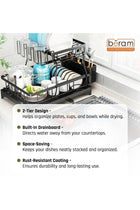 Beram Dish Drying Kitchen Rack, Stainless Steel 2 Tier Stand, Counter Organization with Drainboard, Utensil Holder, Rust-Resistant, Black