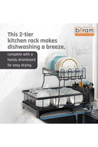 Beram Dish Drying Kitchen Rack, Stainless Steel 2 Tier Stand, Counter Organization with Drainboard, Utensil Holder, Rust-Resistant, Black