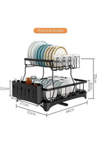 Dish Rack Dish Drying Stand With Drainer, 2 Tiers Large Kitchen Dish Rack with Removable Utensil Holder and Cup Holder, Stainless Steel Kitchen Dish Drainer Dish Drying Rack Black Dish Stand