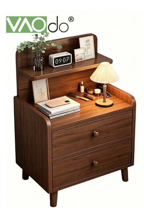 Bedside Nightstand with Double Drawers, Modern Storage Cabinet with Multi-Layered Organization, Durable Side Table with Open Shelf, Easy to Assembly End Table, Suitable for Bedroom Living Room S