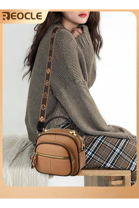 Ladies Retro Crossbody Bags for Women Large Capacity Three-Layer Shoulder Bag Vegan Leather Handbag Purses Satchel Clutch with Multi Layered