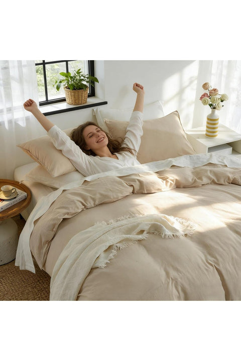 Duvet Cover Set 100% Washed Cotton, Khaki, Double 200x200cm
