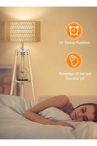 Wood Tripod Floor Lamp with Rattan & Linen Double Shades, Dimmable & Adjustable Color Temperature, Farmhouse Standing Lamp with Remote, Boho Floor Lamp