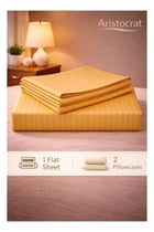 3‑Piece Striped Microfiber Flat Bed Sheet Set, Queen/King, 220x240cm, Gold