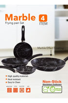 4 Piece Cook Marble Fry Pan Set 7-Layer Granite Coating Non-Stick Surface with Bakelite Handle 18-20-24-28 Marble Black