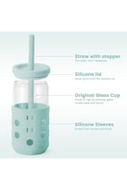 Glass Cups with Silicone Lids and Straws (4 Pcs), 473ml Drinking Glasses Set with Silicone Sleeves for Coffee Bar Accessories Iced Coffee Cups with Lids, Glass Tumbler Reusable for Gifts