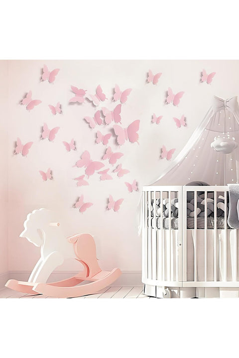 36 Pcs Cute Pink Butterfly Wall Decor, 3D Butterfly Wall Stickers, Cute Girls Room Decorations, Danish Pastel Aesthetic Butterflies Stickers for Birthday Rooms Party Decors, Removable, Three Sizes