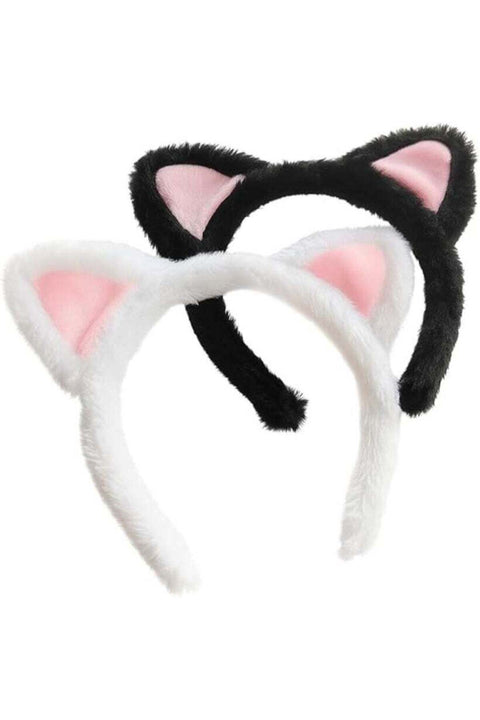 2-Pcs Cute Cat Ears Headband - Plush Fuzzy Hairband for Cosplay, Makeup, Yoga, Spa, Halloween Parties & Photo Props | Fashion Hair Accessories - One Size Fits Most