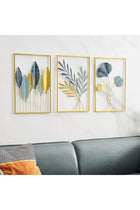 FUNTEREST Gold Metal Wall Decor Leaf Wall Hanging Decoration, Set of 3 Metal Wall Art Home Decor for Living Room Office Bedroom Hotel