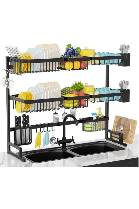 3 Layer Over The Sink Dish Drying Rack Organizer Black