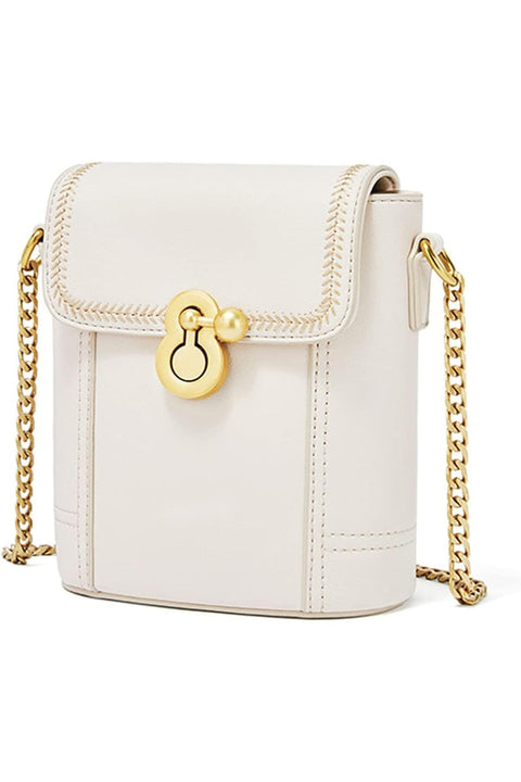 Bucket Bag for Women, Small Crossbody Shoulder Bag, Water-Resistant PU Leather Satchel, Retro Fashion Handbag with Chain Strap for Daily Use – White