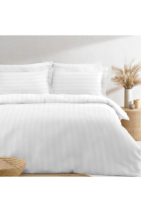 Cotton Striped Double Duvet Cover 200x200 cm White, 300 Thread Count Sateen Weave Quilt Cover