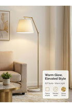 LIGHTING Modern Fabric Floor Lamp, Gold Iron Body with Marble Base, Adjustable Angle, E27 Bulb Included