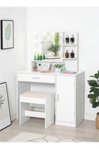 Bedroom Makeup Dressing Table with 1 Drawer, 1 Cabinet and 2 Separate Storage Shelves, 3 Lighting Modes and Adjustable Brightness, 90*40*137CM (Does Not Include Dressing Stool)