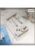 Marble Trinket Vanity Tray with Gold Handle (White) 30x20 cm