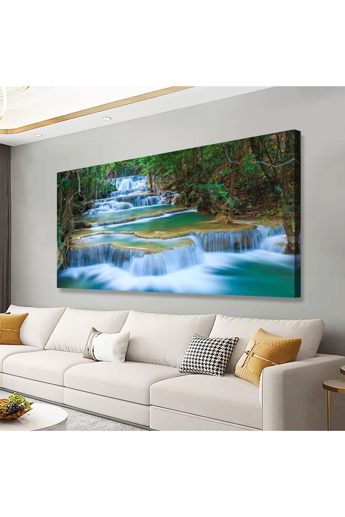 ALAYRA Waterfall Pictures Canvas Wall Art for Living room Bedroom Wall Decor,Green Water Wall Art Print Paitnings for home Decor,Morden Artwork Tree River Water Canvas Art Waterproof Stretched Ready t
